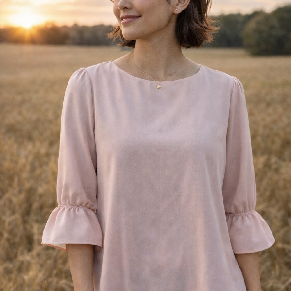 Ann Taylor Blush Pink Ruffle Sleeve Blouse